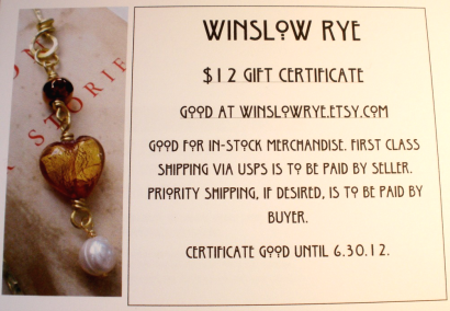 $12 Gift Certificate from Winslow Rye