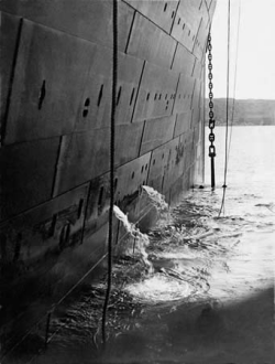 Raising the Titanic's anchors during sea trials.