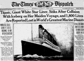 Titanic newspaper headline in The Times Dispatch