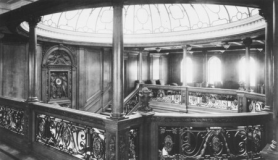 RMS Titanic's staircase with dome overhead.