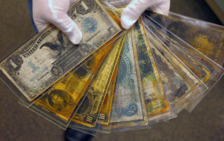 Dollar bills salvaged from the Titanic's wreck.