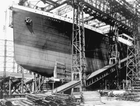 The Titanic being outfitted.
