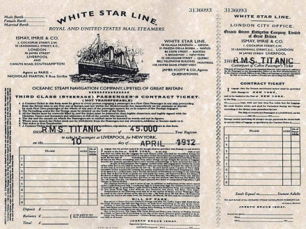 Third Class Titanic passenger ticket