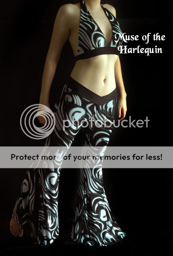 Black White Gothic Tribal Belly Dance Pant Fusion S  