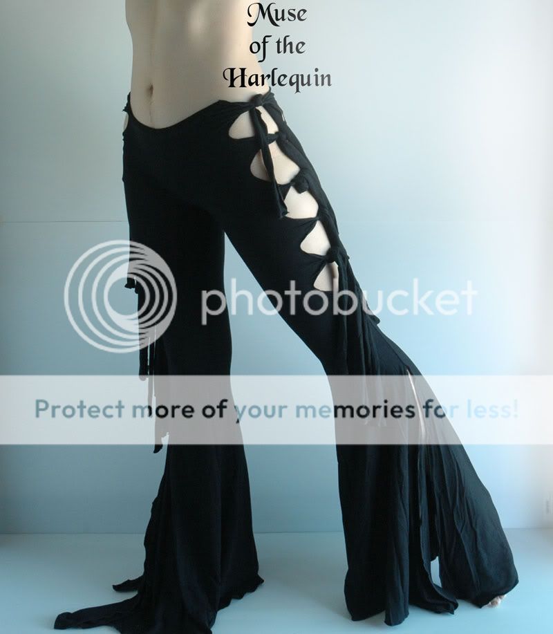 Black Gothic Tribal Fusion Belly Dance Hoop Pants M Exotic Clubbing 